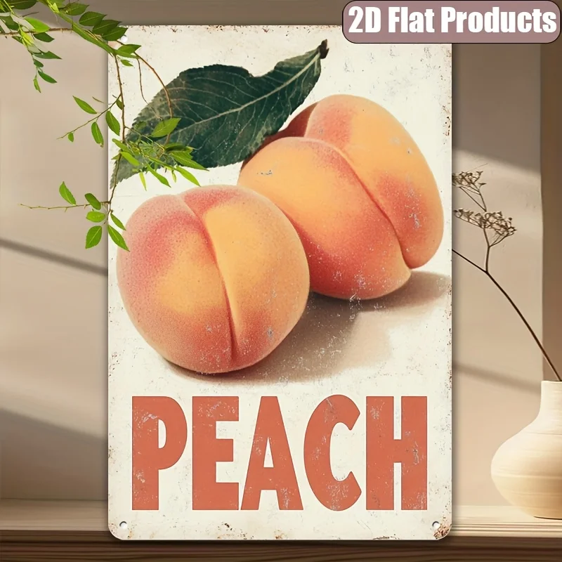 Vintage Peach-Themed Metal Sign - 7. 87