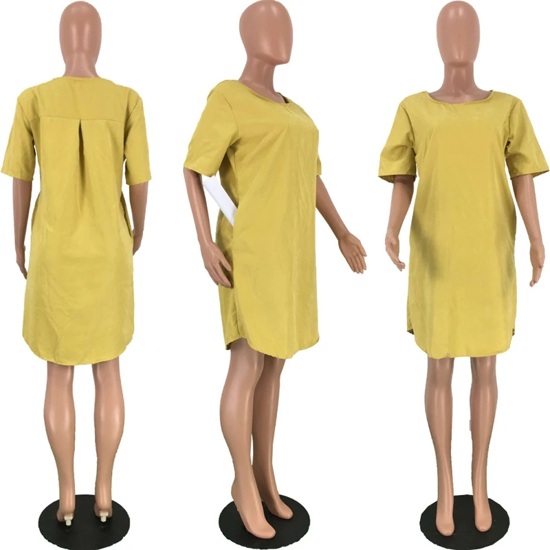 Vestido holgado informal de manga corta para mujer, Vestido camisero de talla grande con bolsillos, ropa de calle hasta la rodilla, moda de verano 2022