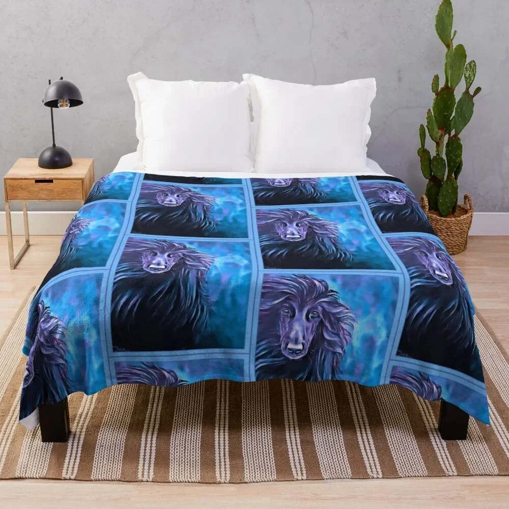 

Ice Blue/black Afghan Hound Head. Throw Blanket Single Sofa Quilt Blankets