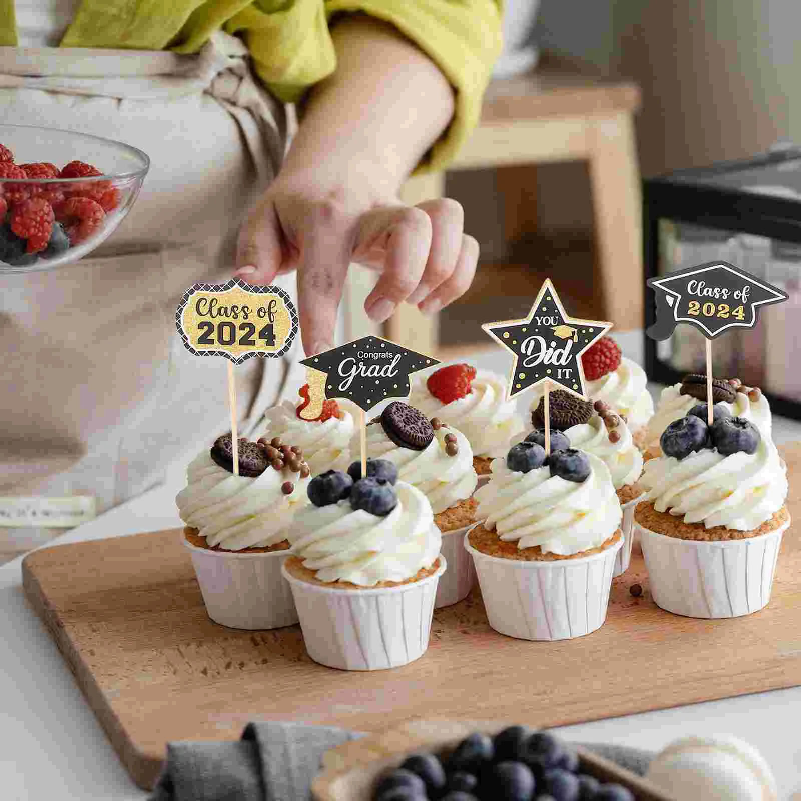 24pcs Cupcake Picks Appetizer Paper Topper 2024 Graduation Theme Cake Picks