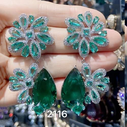 Green Flower Earrings for Women Luxury Jewelry Accessories Zircon Wedding Evening Earrings Water Drop Female Gift