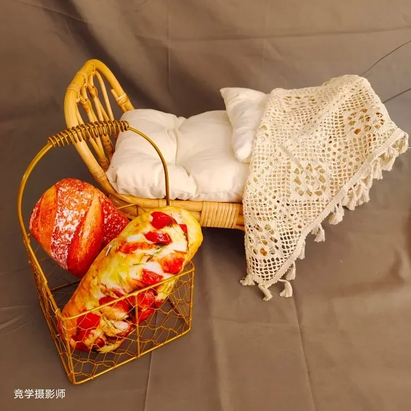 Newborn Baby Photo Posing Props Retro Rattan Woven Bed Basket Unisex Furniture Studio Background for Baby Girl and Boy Shoots view 2