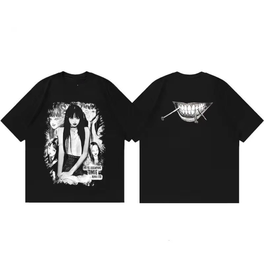 

T-shirt Cotton Print Cartoon Tomie Junji Ito T-shirt Women's Men's Oversized Black Summer Top Y2k Street Wear