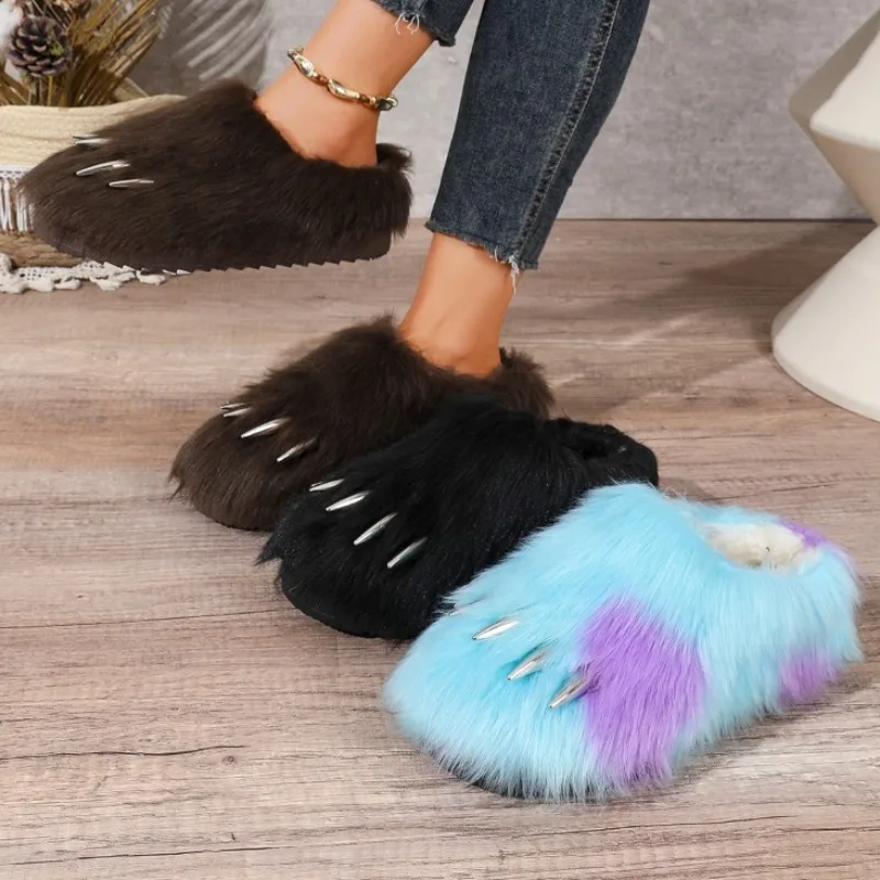 Autumn and Winter Women's Fish Mouth Vintage Comfortable Mid Heel Cotton Slippers Women Casual Keep Warm Fashion Cotton Slipper
