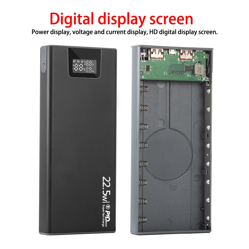 DIY 8x18650 Battery Case Power Bank Shell QC PD 22.5W Fast Charging Mobile Power Supply Housing 8 Slot Battery Storage Boxes