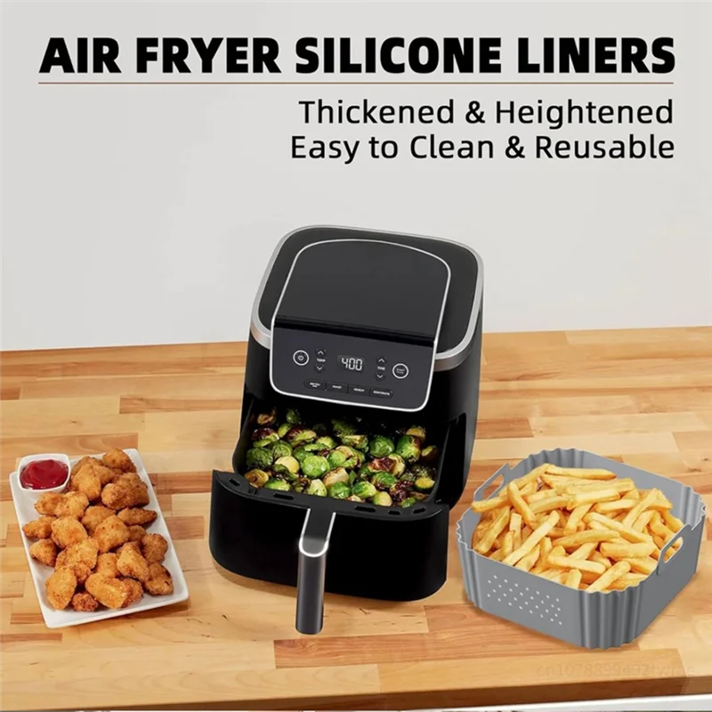 

A15Q-Reusable Silicone Baking Tray Accessory Liners 20Cm 23Cm For Corsori,Gourmia 5-8QT Air Fryer Black
