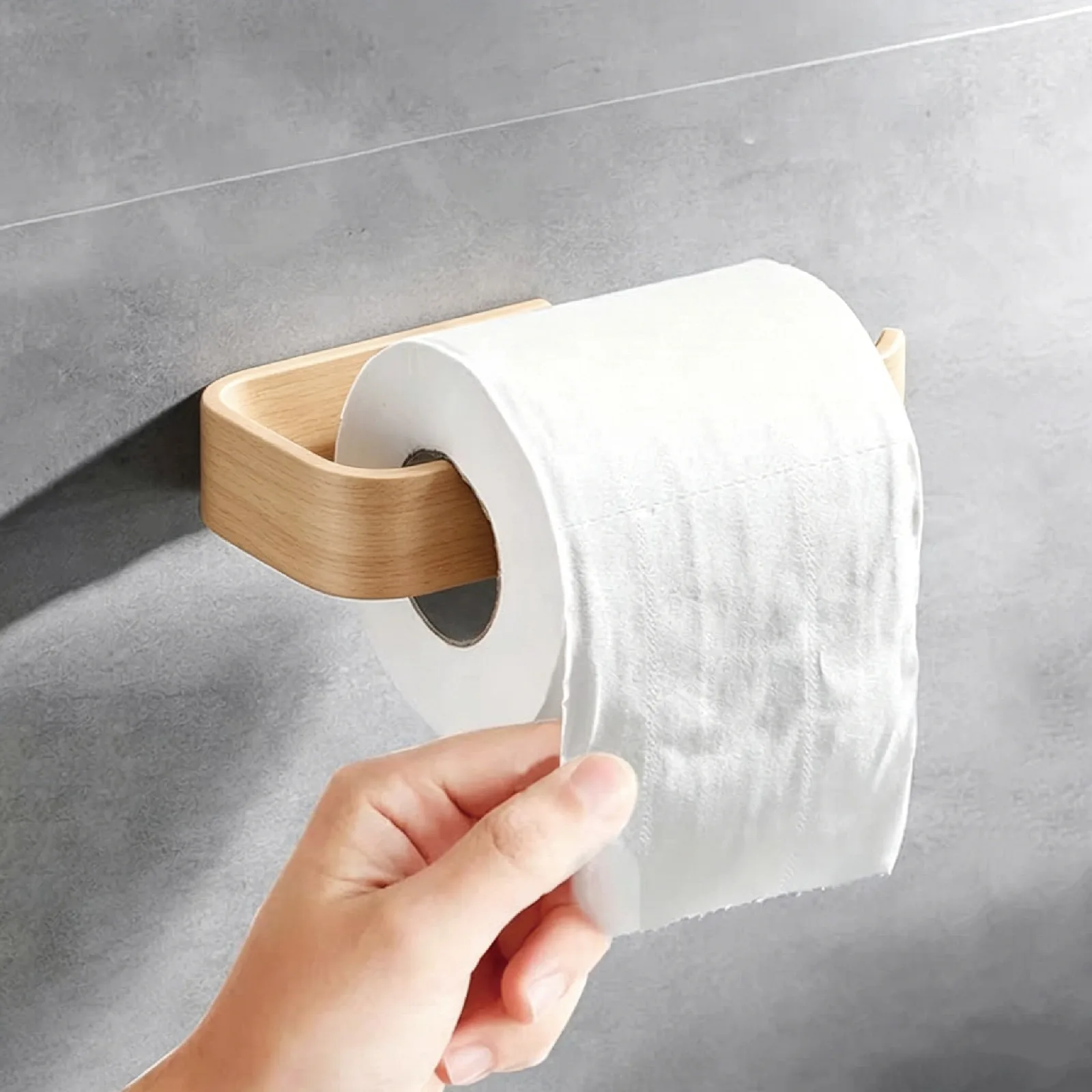 Selbstklebender Toilettenpapierhalter ohne Bohren, Kunststoff-Holzmaserung, U-förmig, wasserdicht, Wandmontage, Papierrollenhalter, Papierhandtuchhalter