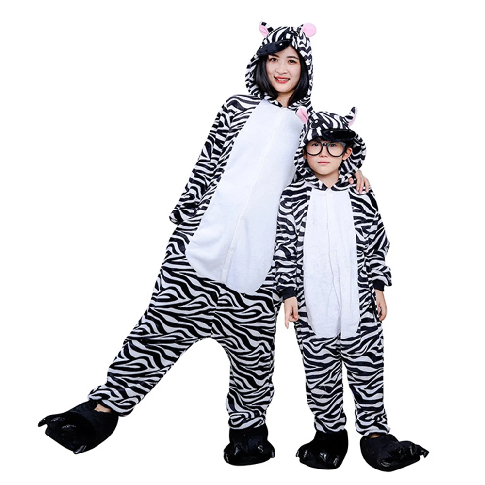 

Adult Jumpsuits Sleepwear Cartoon Animal Zebra Flannel Onesie Pyjamas One-piece Homewear Unisex Kids Nightgown Cosplay Costume