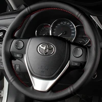 Funda trenzada de cuero genuino para volante de coche, accesorio negro para Toyota E'Z Corolla RAV4 IM Scion Auris
