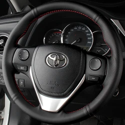 DIY Black Genuine Leather Braid Car Steering Wheel Cover For Toyota E'Z RAV4 Corolla IM Scion Auris Car Accessories