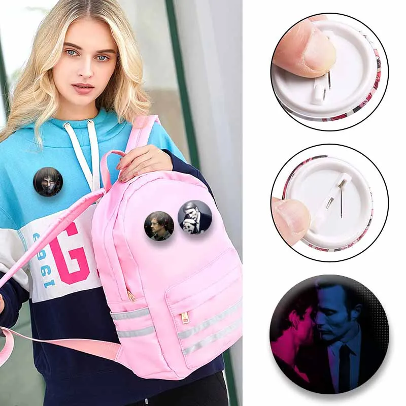 Horror TV Show H-Hannibal Round Exquisite Badge Round Snap-in Brooches Creative Lapel Pins for Clothes Hat Backpack Accessories