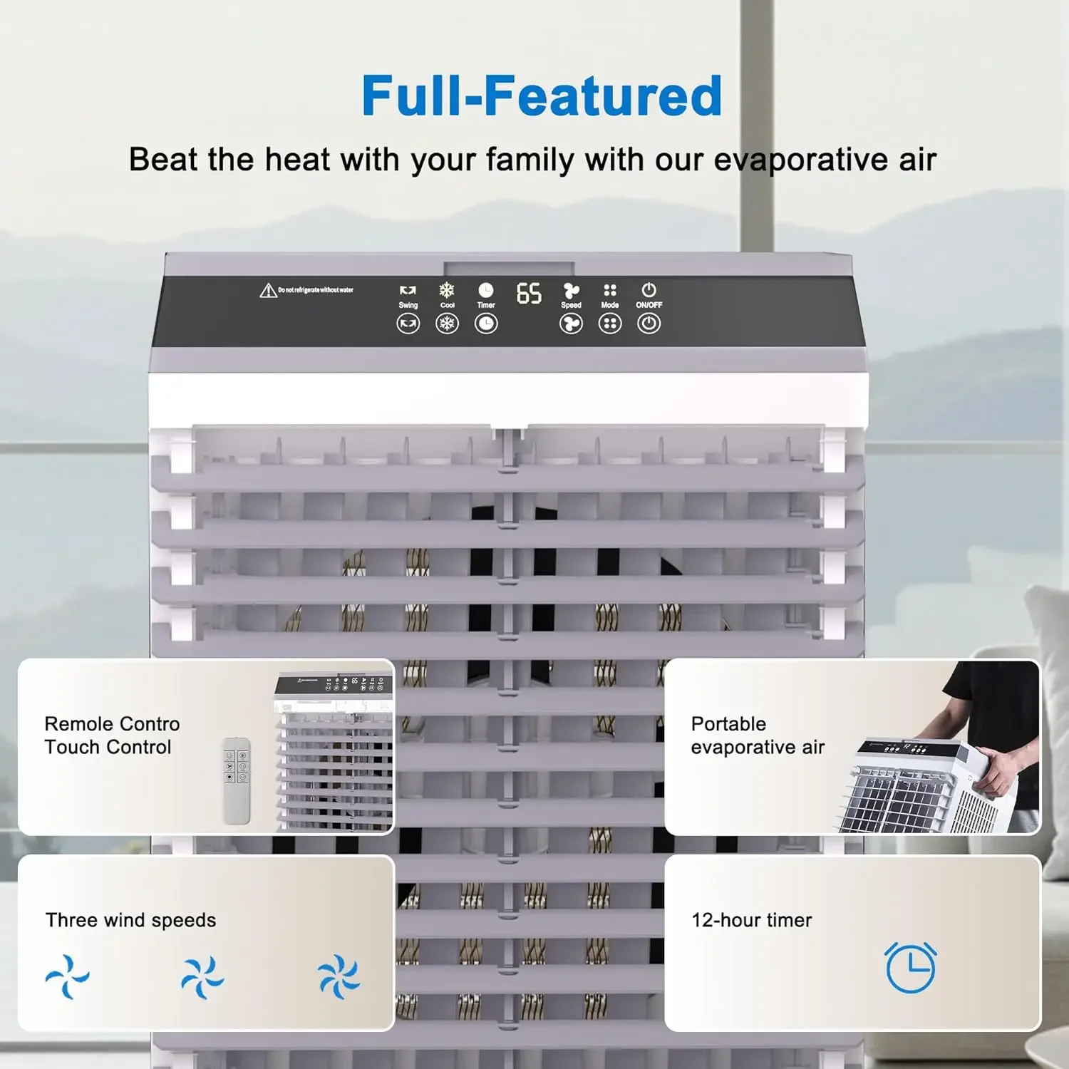 [Free Shipping!]Swamp Cooler Air Conditioner,1800CFM Portable Evaporative Air Cooler,Cooling Fan for Room Garage Patio,5.3 Gal W