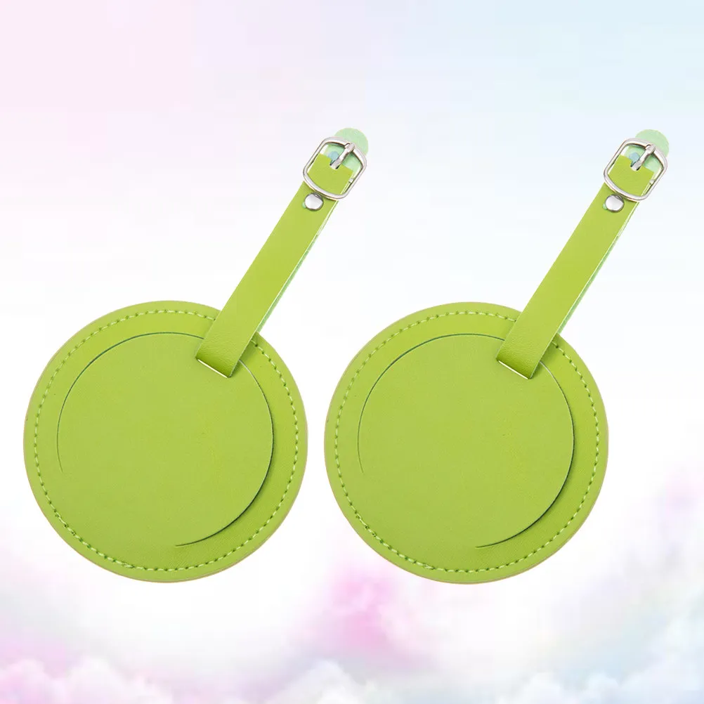 

2 шт. ярко-зеленые круглые бирки для багажа с застежкой-ремешком для легкой идентификации багажа, с местом для написания имени и адреса