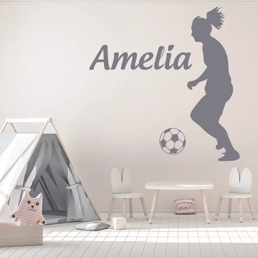 

Personalized football girl name wall sticker nursery girl room custom name football player vinyl decoration G-62