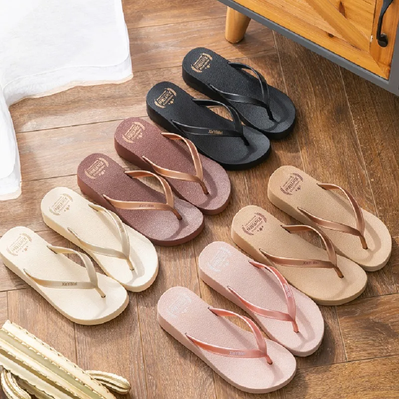 Summer Flip-flops for Women New Soft Thick-soled Anti-slip Beach and Seaside Slope Heel Flip-flops for Women Comfortable Slipper