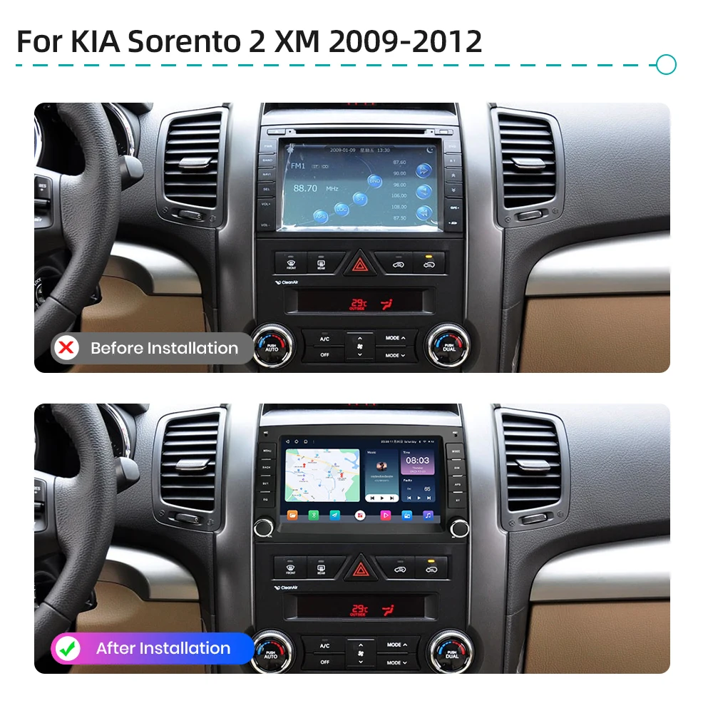 Android 14.0 CarPlay GPS Navigation WiFi DSP Bluetooth Car Radio For KIA Sorento 2 XM 2009-2012 Car Multimedia Player Head Unit