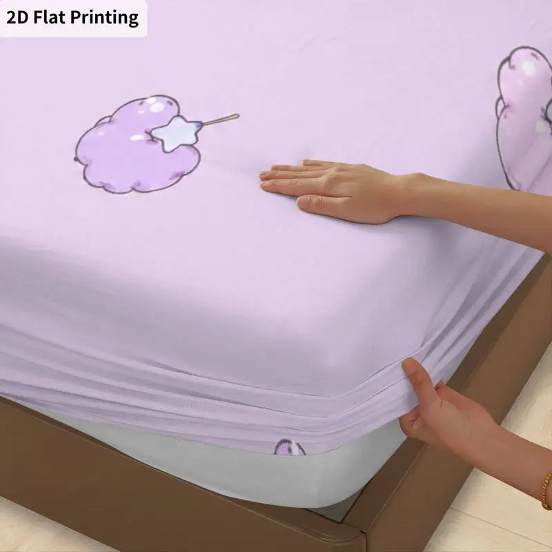 3Pcs Lavender Cherries Fitted Sheet Three Piece Set (1*Fitted Sheet + 2*Pillowcases, Coreless), Bedding Set.