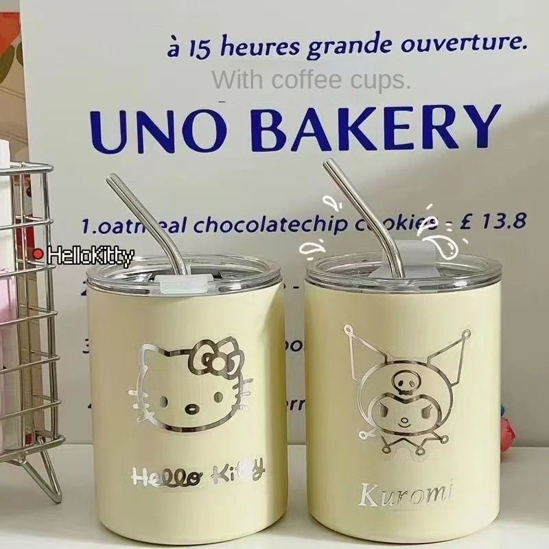 

310ML Sanrio Hello Kitty Pochacco Stainless Steel Thermos Cup Anime Cartoon Kuromi For Kid Kawaii Bottle Water Cup Coffee Cup