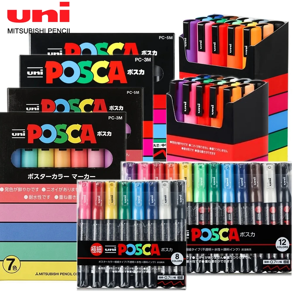 Japan Uni Posca Acrylic Paint Marker Pens Set Plumones Marcadores PC-1M 3M 5M for Colores  Art Supplies Graffiti Stationery