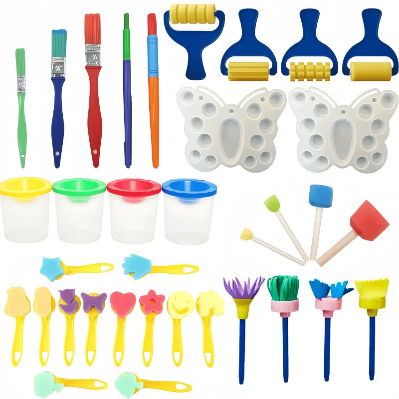 35Pcs Art Painting Kit for Beginners, Complete Sponge Stamp Set & Brushes for DIY Crafts, School Art Class Supplies