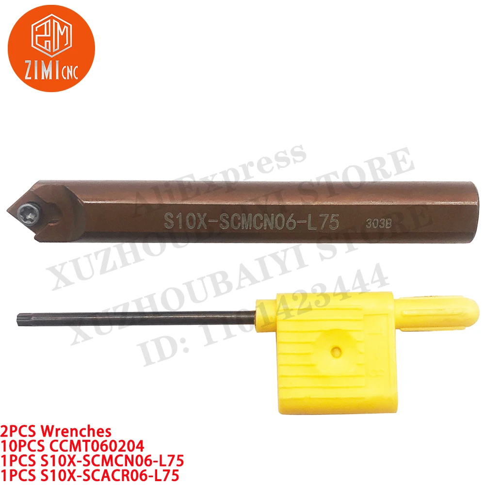 Imagem -05 - Barra de Mandrilar Suporte para Ferramenta de Torneamento de Espuma +10 Pcs Ccmt060204 Metal Duro para Ferramentas Cnc Inserções de Torneamento 2pc S10x-sccmcn06-l75 Mais S10x-scacr06-l75