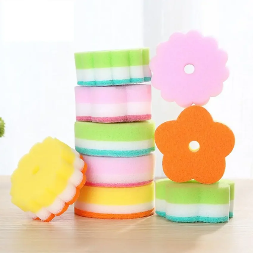 

Flower Shaped Sponge Dishes Washing Brush Bathroom Cleaning Tools Eraser Kitchen