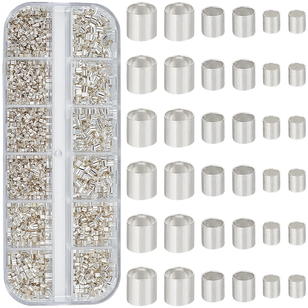 1 Box 3500PCS 1.5/2/2.5MM Silver Tube Crimp Beads Brass Metal Crimping Column Stopper Cylinder Assorted Spacer Loose Bead Bulk