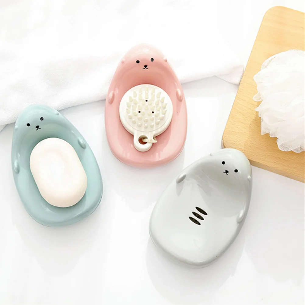 

Children Soap Dish Pink Cartoon Double Draining Soap Holder Small Size Eco Friendly PP Plastic for Bathroom Travel Gym Use