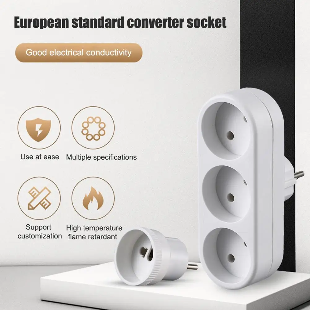 Multi Functional EU Plug 3 Outlets Conversion Socket Household Charging Plug Board 250V 16A Multiple Expansion Sockets Power