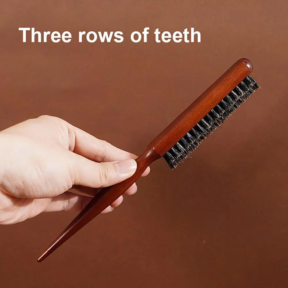 25cm Wooden Handle Hair Brush With Boar Bristle Nylon Pin Hair Detangling Brush Men Women Portable Fluffy Hair Styling Comb