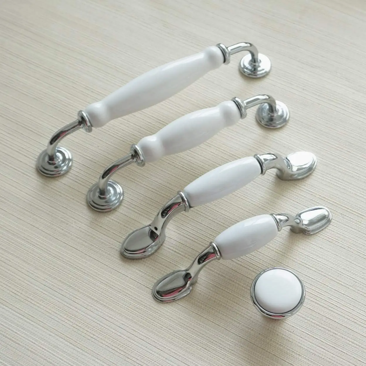 MFYS White Ceramic Handles for Cabinets and Drawers Round Cupboard Door Knobs Bright Silver Wardrobe Pulls Furniture Handle