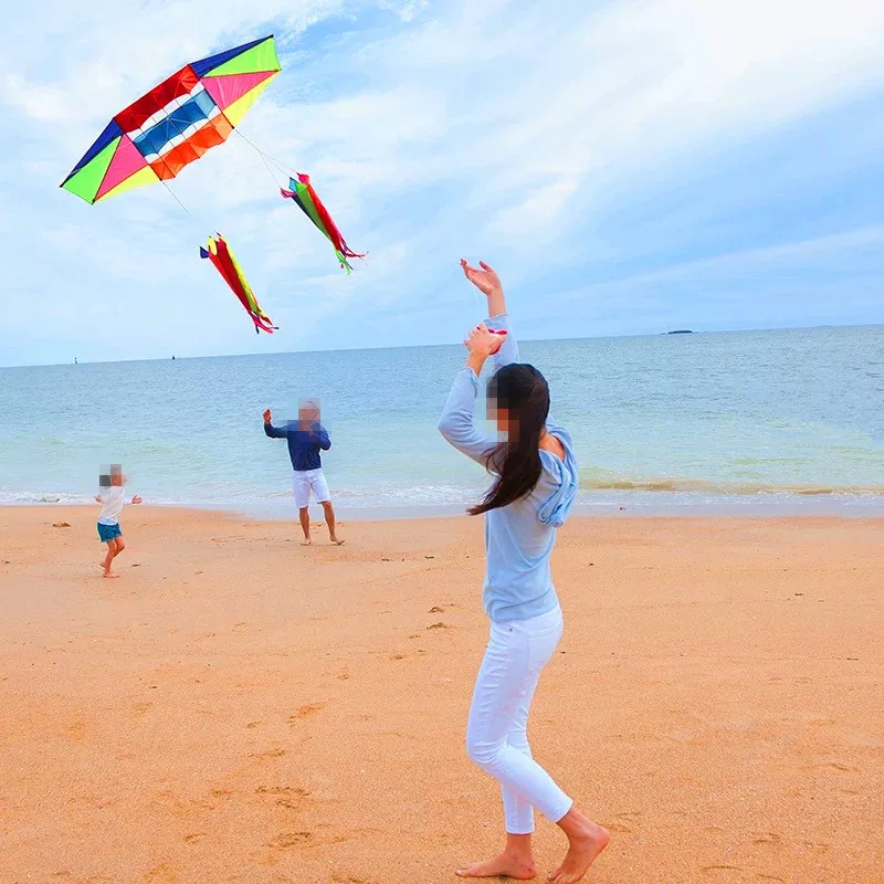 

Glider Kite Grassland Kite Breeze to Fly Children Adult Large Color Long Tail Kites Gingham Outdoor Fun Sports Toys 2.5M