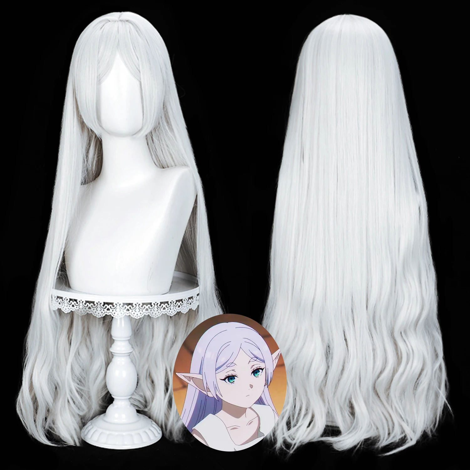 Cosplay-Perücke Identity V Anime-Perücke Frieren Lange silberweiße synthetische Perücke mit simulierter Kopfhaut Rollenspiel-Perücke mit Perückenkappe für Halloween
