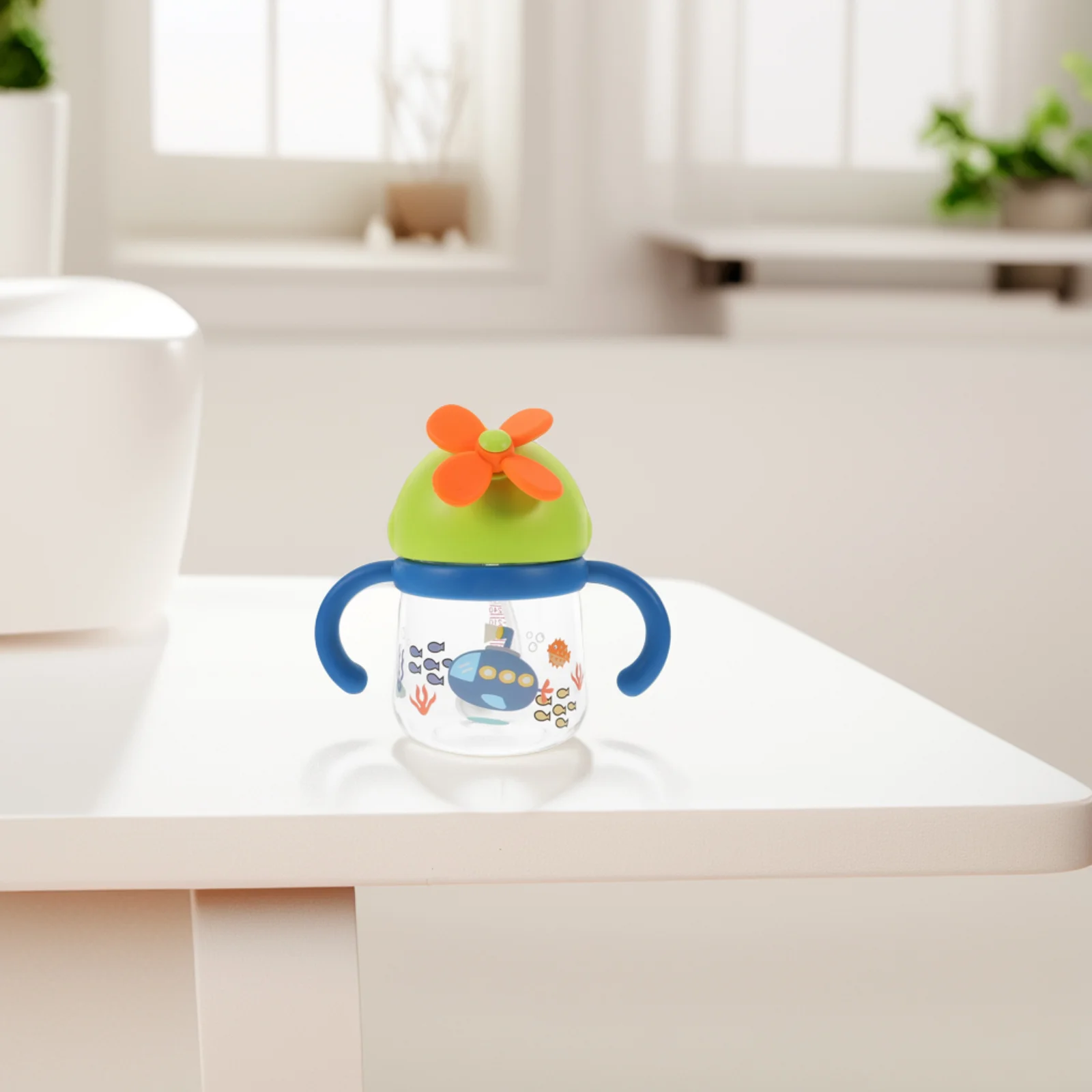 Taza infantil para niños de guardería, tazas lindas a prueba de derrames con pajitas y tapas para beber