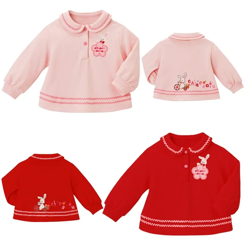 

Christmas Kids Red/pink 2022 Japanese Style Princess Style Girl Cartoon Bunny Doll Collar With Plush Sweatshirt Long Sleeves