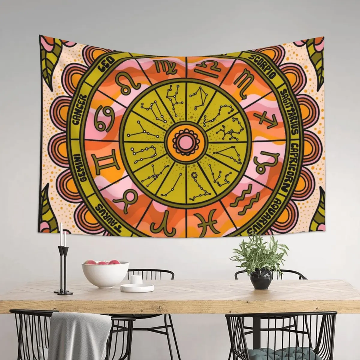 

Retro Zodiac Wheel Tapestry Japanese Room Decor House Decor Aesthetic Room Decor Korean House Decoration Tapestry