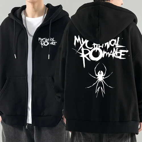 Imagen 2 del producto Sudaderas con capucha a la moda para hombre, chaqueta, abrigos My Chemical Romance Mcr Dead, Sudadera con capucha con cremallera, Top holgado negro, sudadera Punk Emo con cremallera