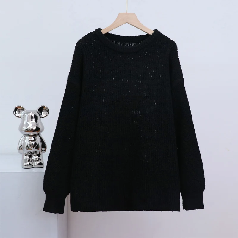 فضفاض سترة ذات عنق دائرى بلوفر مغزول المرأة الخريف الشتاء الحياكة البلوفرات الإناث الكورية نمط موضة البلوزات البلوز فام