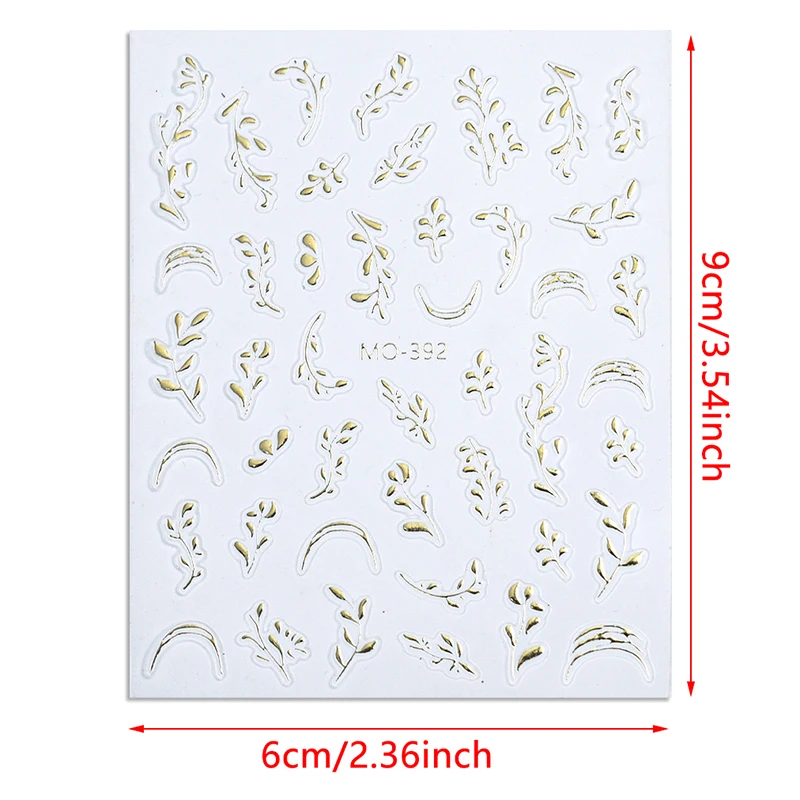 3D Gilded Leaf Nail Stickers, Transferência Slider, Nail Art Decoração, decalques para beleza, cola traseira