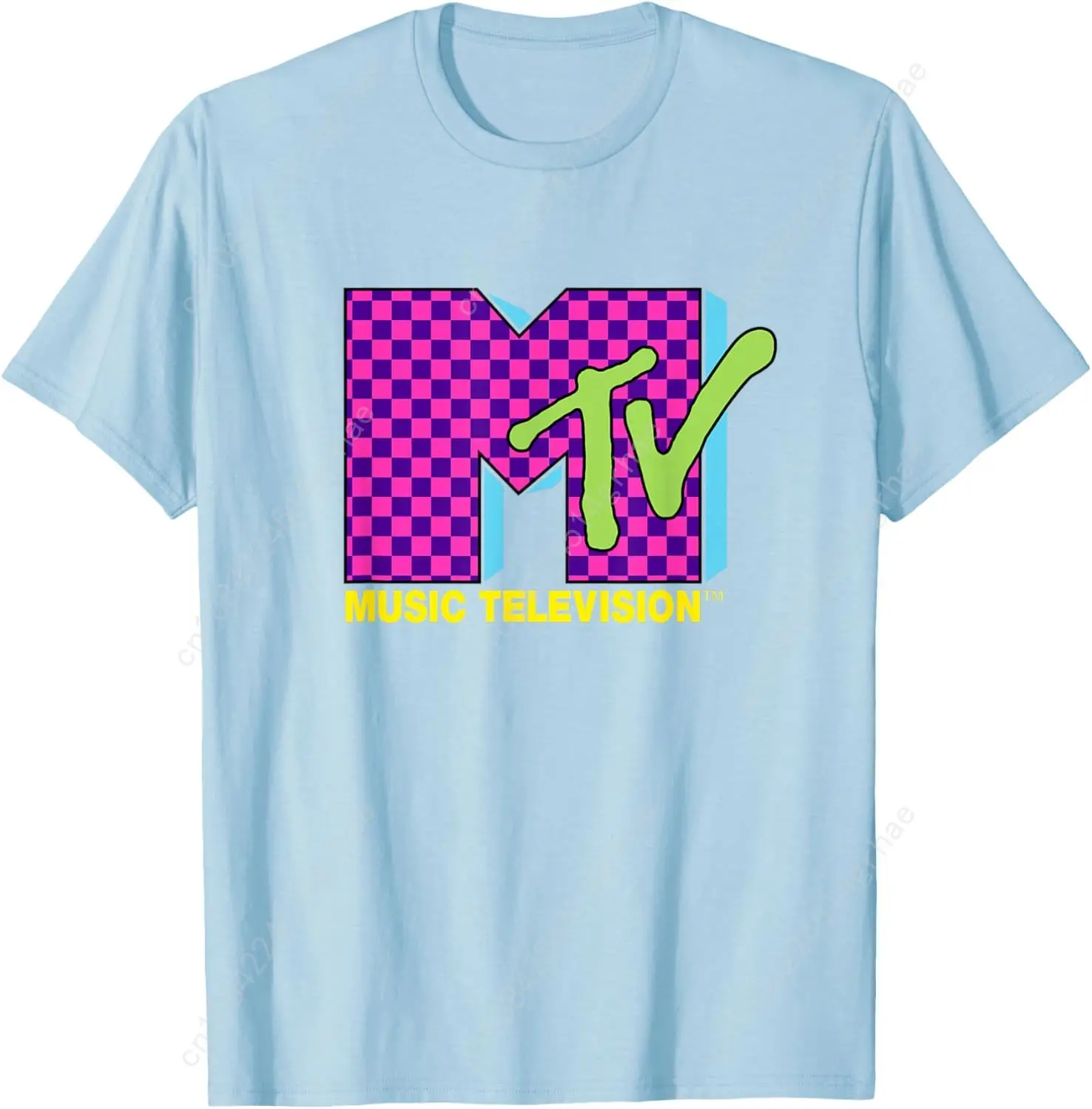 تي شيرت MTV Music Television Retro 80's Neon Pink Checkerboard Logo #6