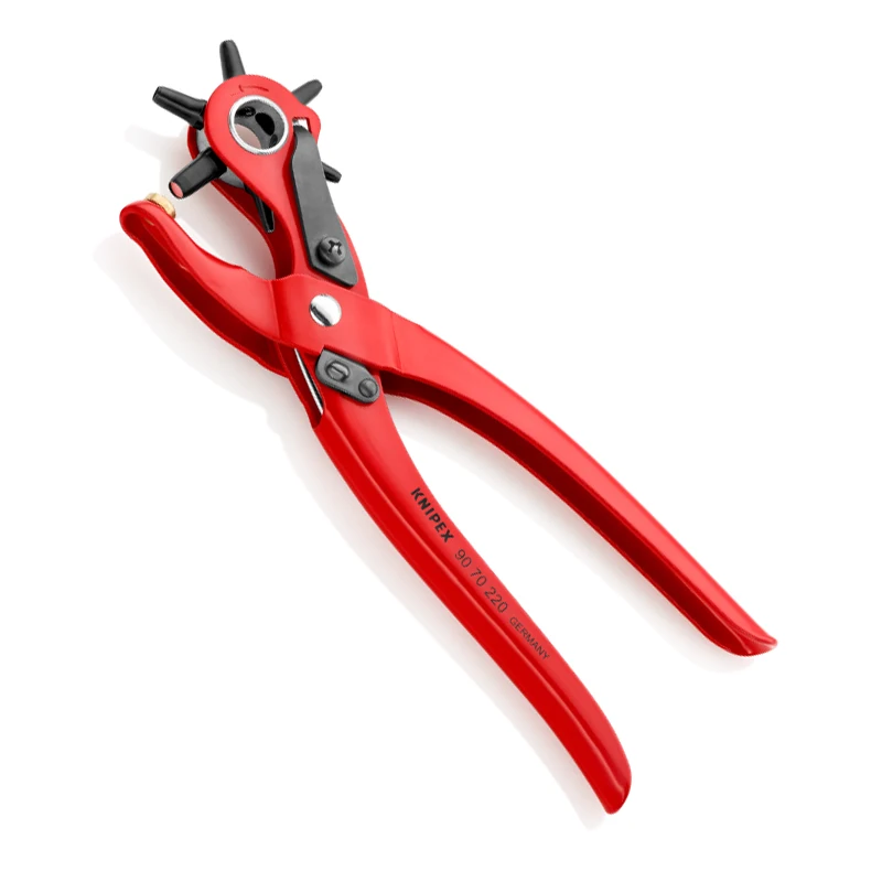 KNIPEX 9070220 dziurkacz szczypce z 6 wielorakimi dziurkami, obrotowe szczypce do pasków, opaski do zegarka, pasków lub do domu