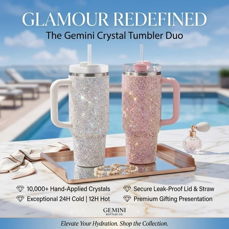 Bling Rhinestone Tumbler with Handle and Straw | Diamond Stainless Steel Insulated Water Bottle | Luxury Glitter Cup