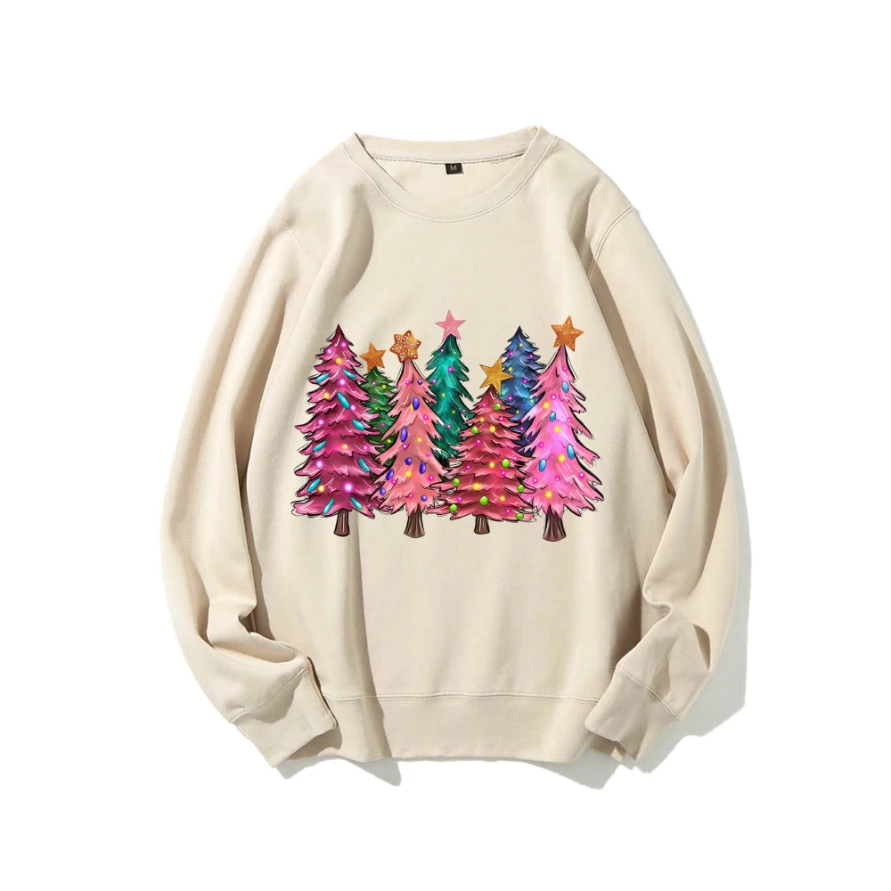 Pink Christmas Tree Sweatshirt Christmas Trees Jumper Family Matching Xmas Sweatshirt Holiday Gifts Hoodie Women’s Sweatshirt