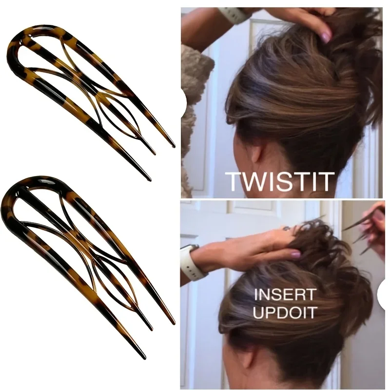2er-Pack U-förmige Haarnadeln, eleganter, minimalistischer ovaler Haarschmuck mit Leopardenmuster zum Valentinstag