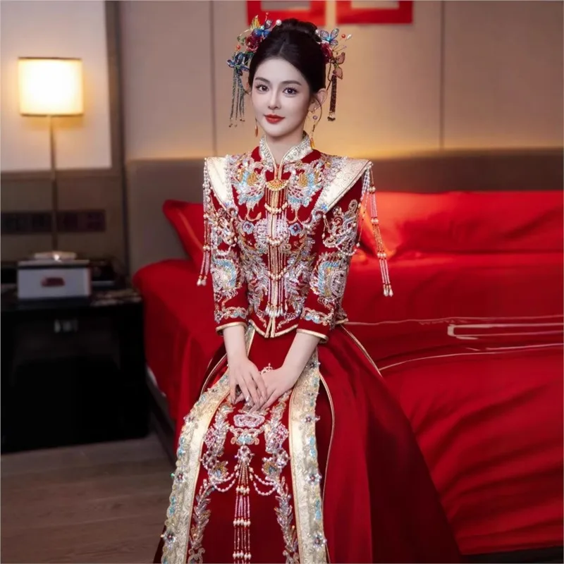 

Velvet new Chinese elegant temperament plus size dress