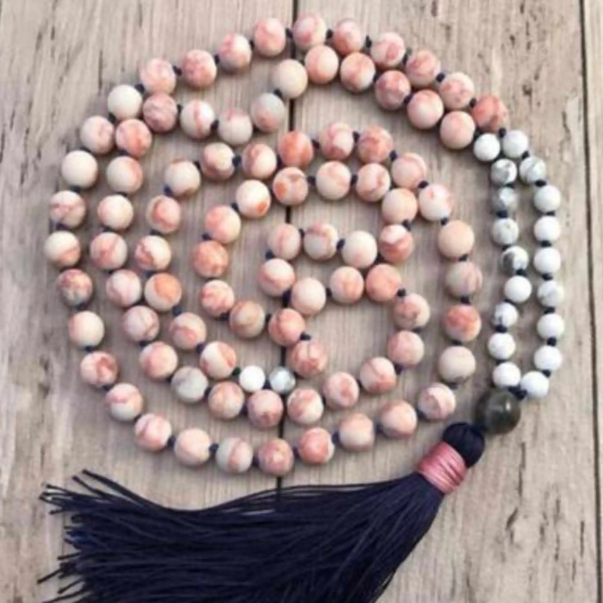 

8mm Natural 108 knot red flower Jasper white turquoise necklace Rustic Hipster MetalMeditation Bridal Women Mala Men