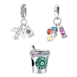 925 Sterling Silver Daily Travel Life  Charms Beads Fit Diy Bracelet Necklace Making Gift Of High Quality Fine Jewelry