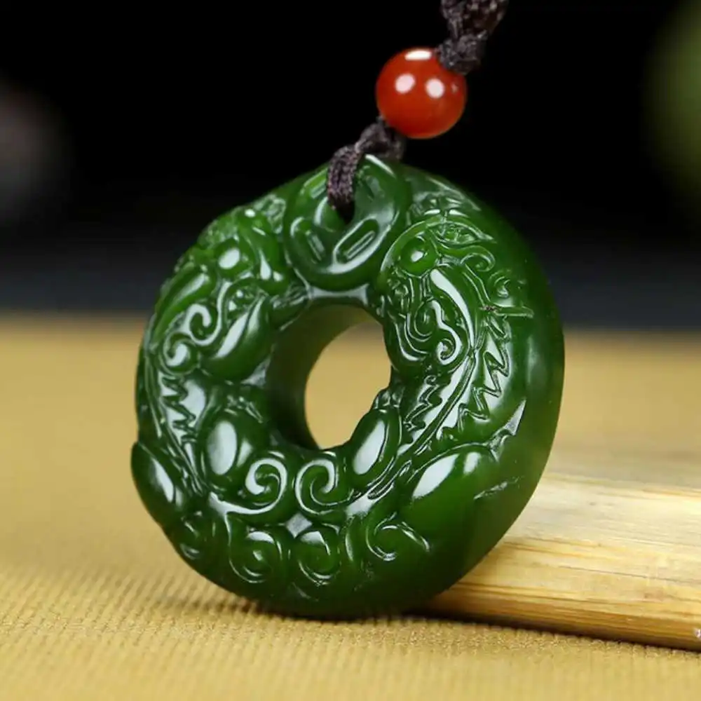 

Natural Green jade sculpture PI XIU RING pendant+Necklace Reiki Wholesale Healing Gemstone Gold Charms Gifts Women Beads Silver