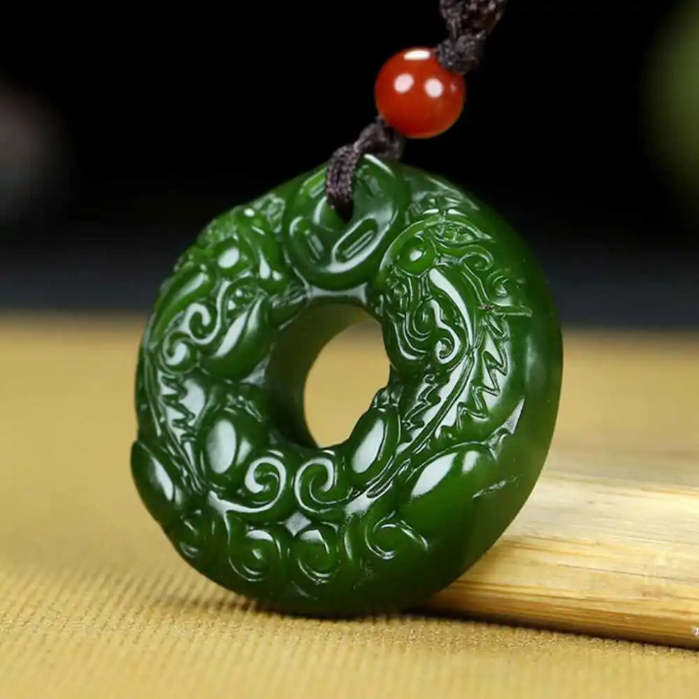 Natural Green jade sculpture PI XIU RING pendant+Necklace Reiki Wholesale Healing Gemstone Gold Charms Gifts Women Beads Silver