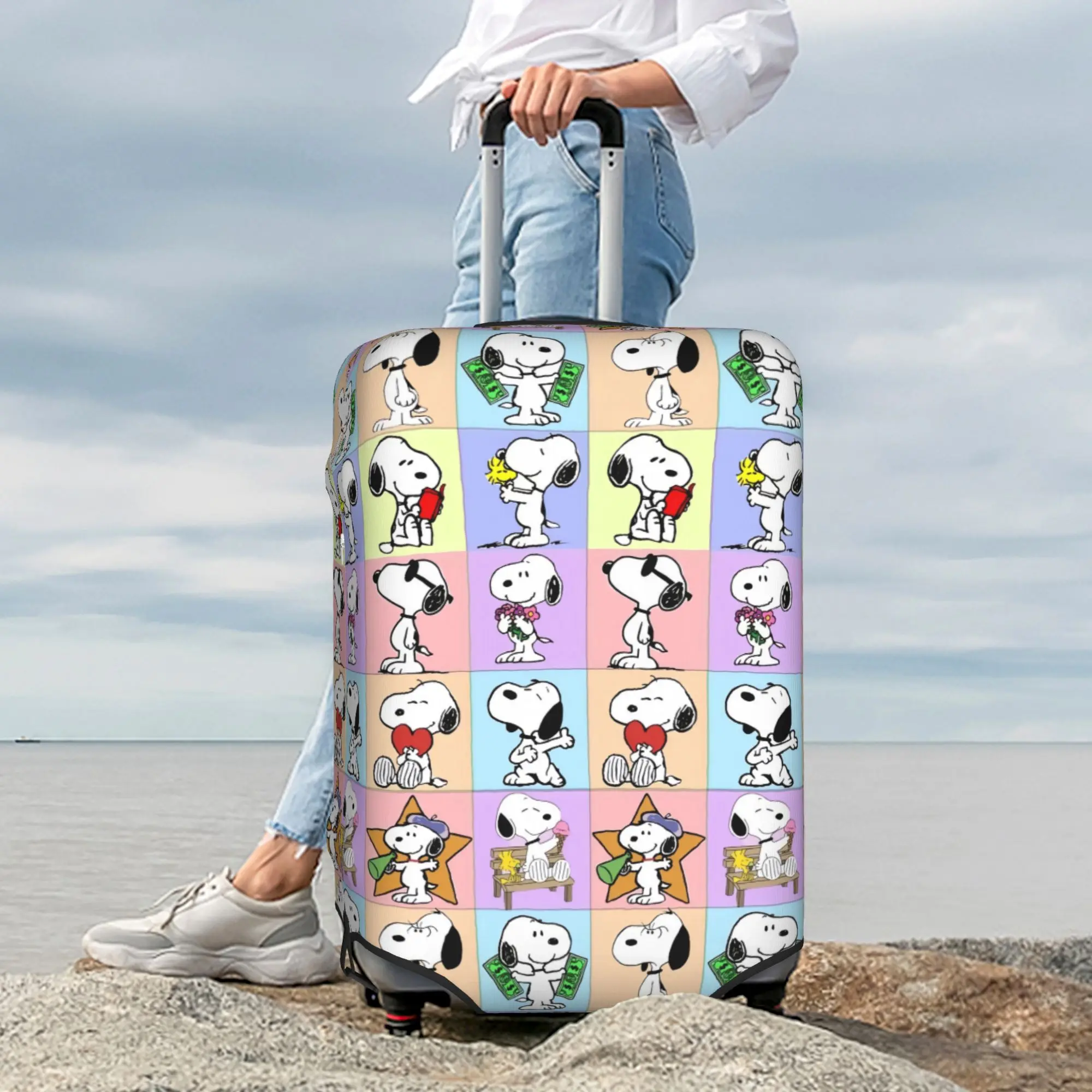 Anime Dog Checkered Plaid  S-Snoopy  Luggage Cover Funny  Suitcase Protector Covers Suit For 18-32 inch